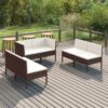vidaXL 6 Piece Patio Lounge Set with Cushions Poly Rattan Brown