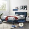 Julia Queen Biscuit Tufted Upholstered Fabric Platform Bed - Blue MOD-6007-BLU - Image 5